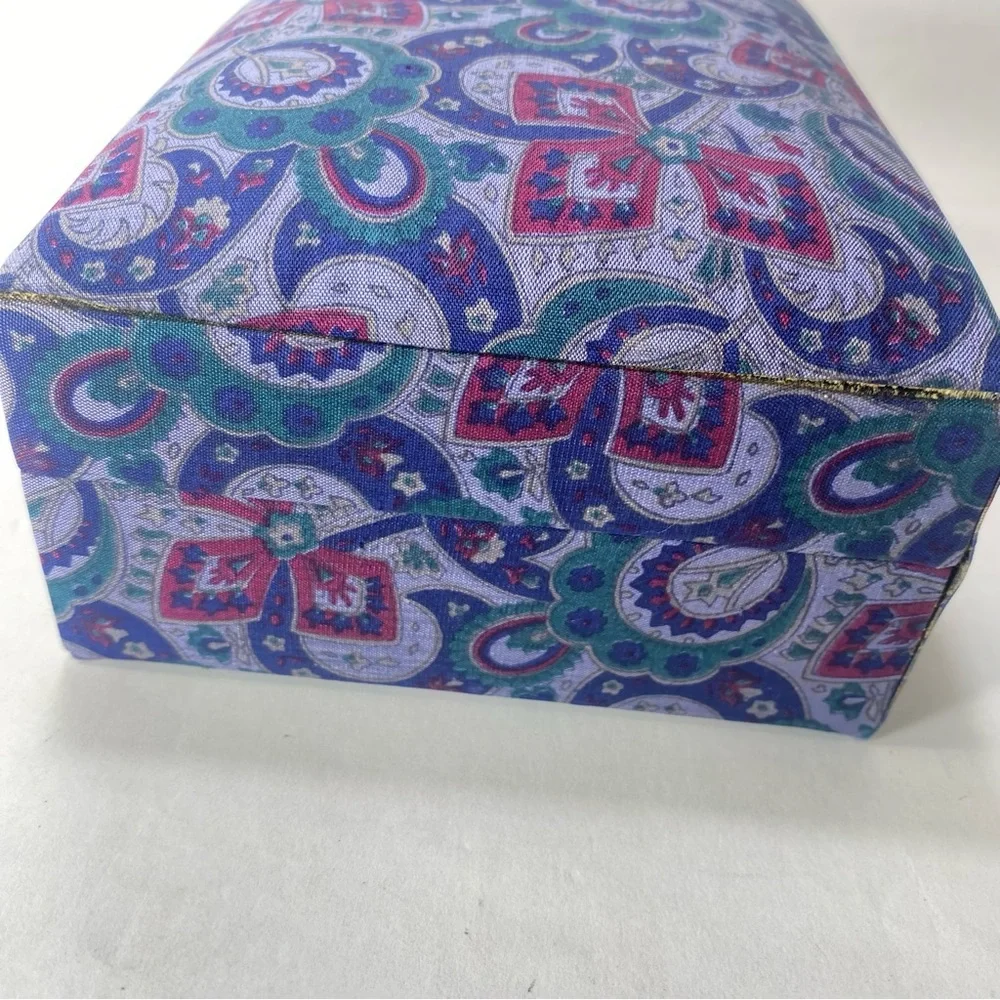 Fabric Covered purple Blue Paisley Patterned Jewelry Box or Case